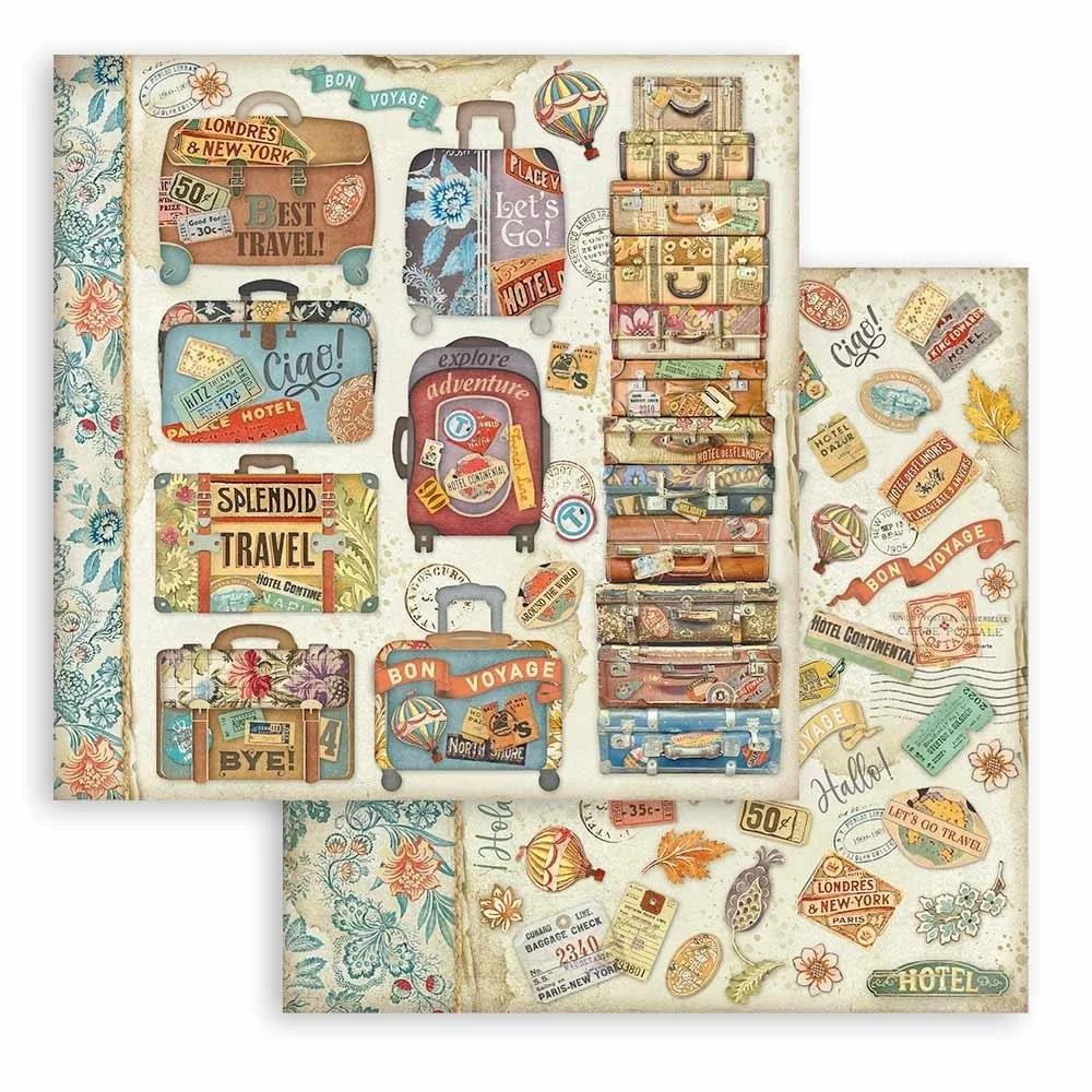Stamperia Art Of Traveling 12" x 12" Paper Suitcases