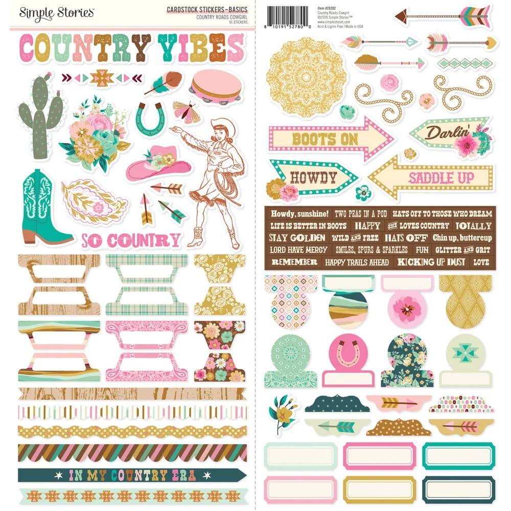 *Pre-Order* Simple Stories Country Roads Cowgirl Basics Cardstock Stickers
