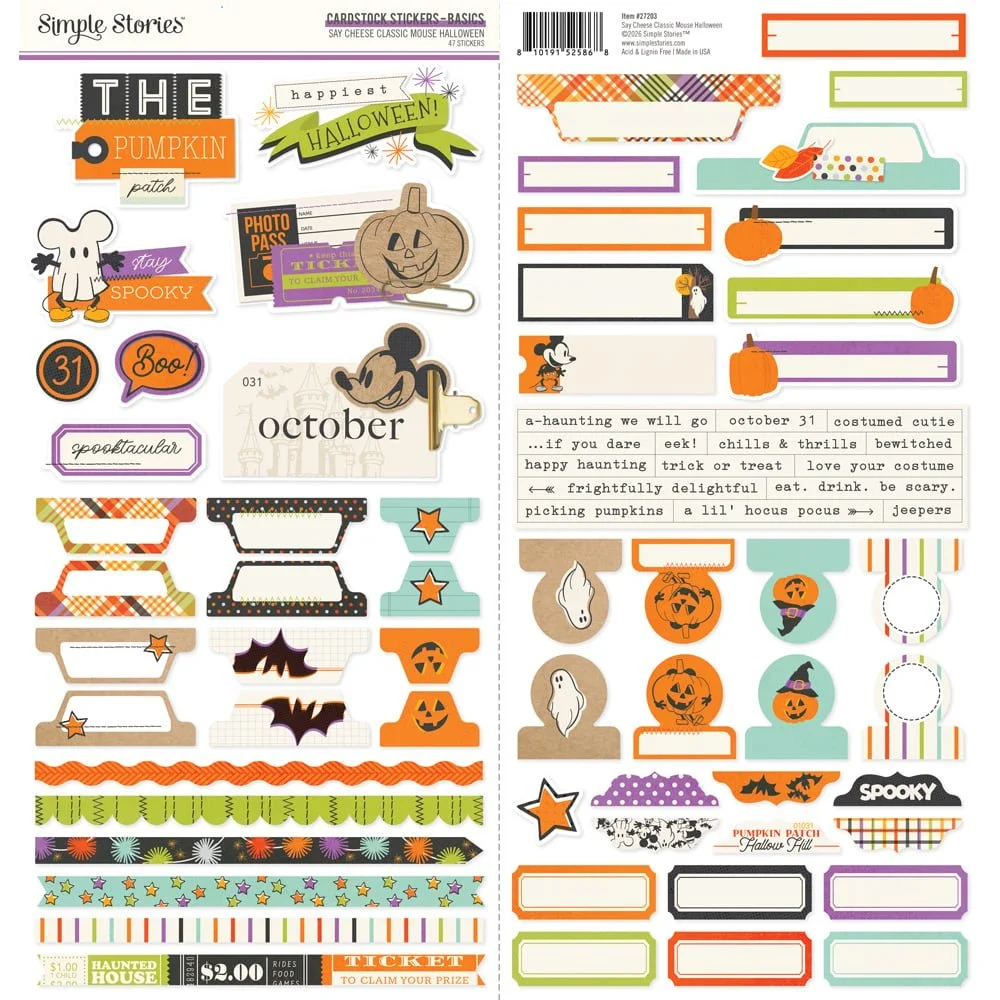 *Pre-Order* Simple Stories Say Cheese Classic Mouse Halloween Basics Cardstock Stickers