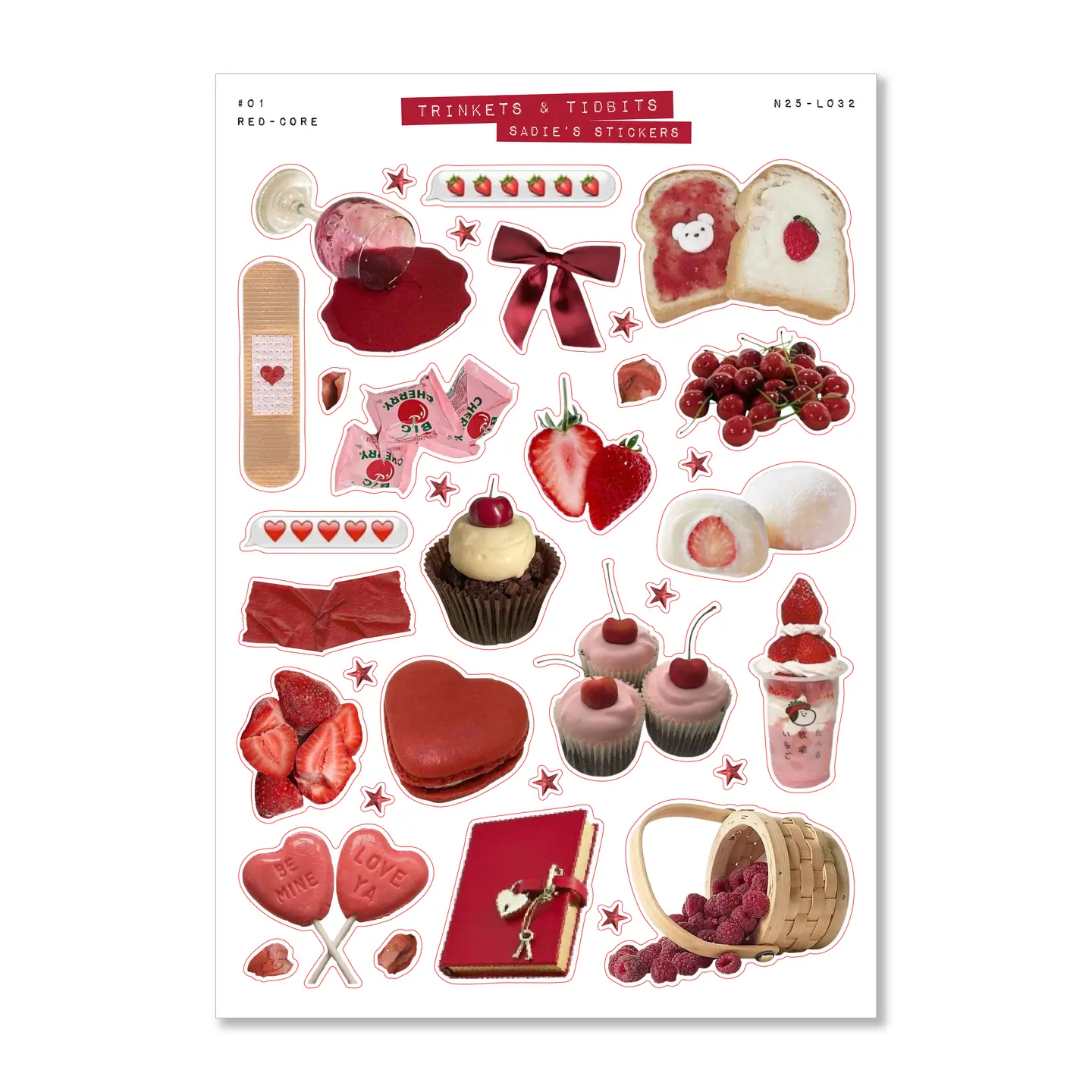 Red-Core Aesthetic • Trinkets & Tidbits Sticker Sheet