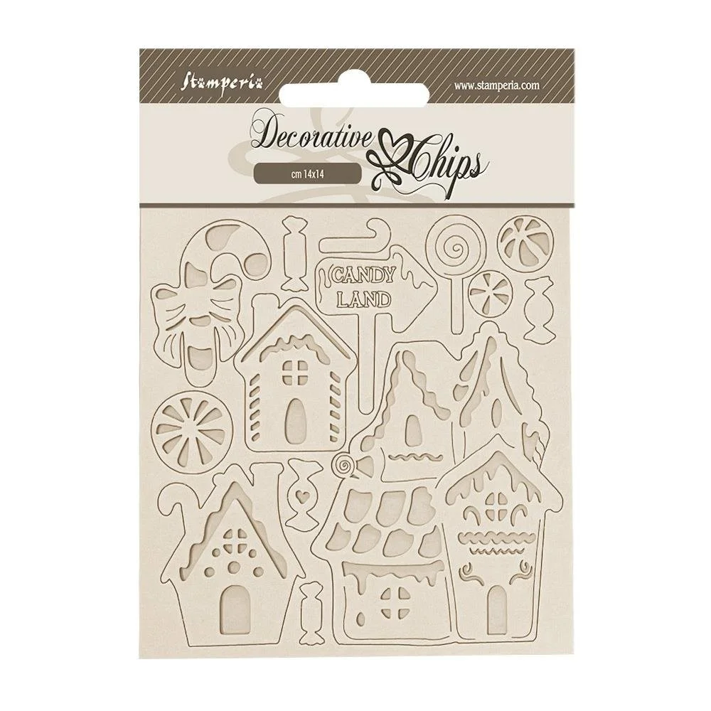 Stamperia Candy Christmas Decorative Chips Marzipan Houses