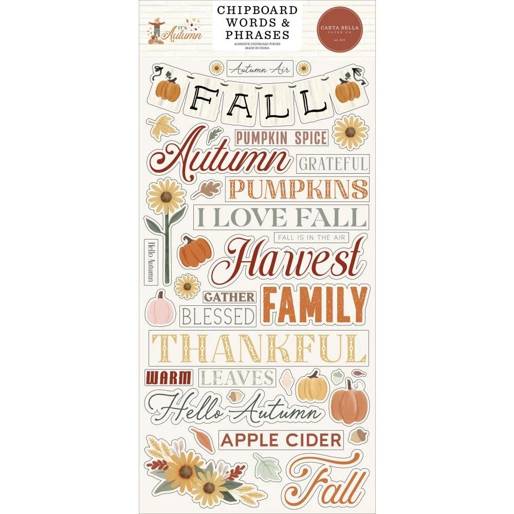 Carta Bella It's Autumn Chipboard Words & Phrases
