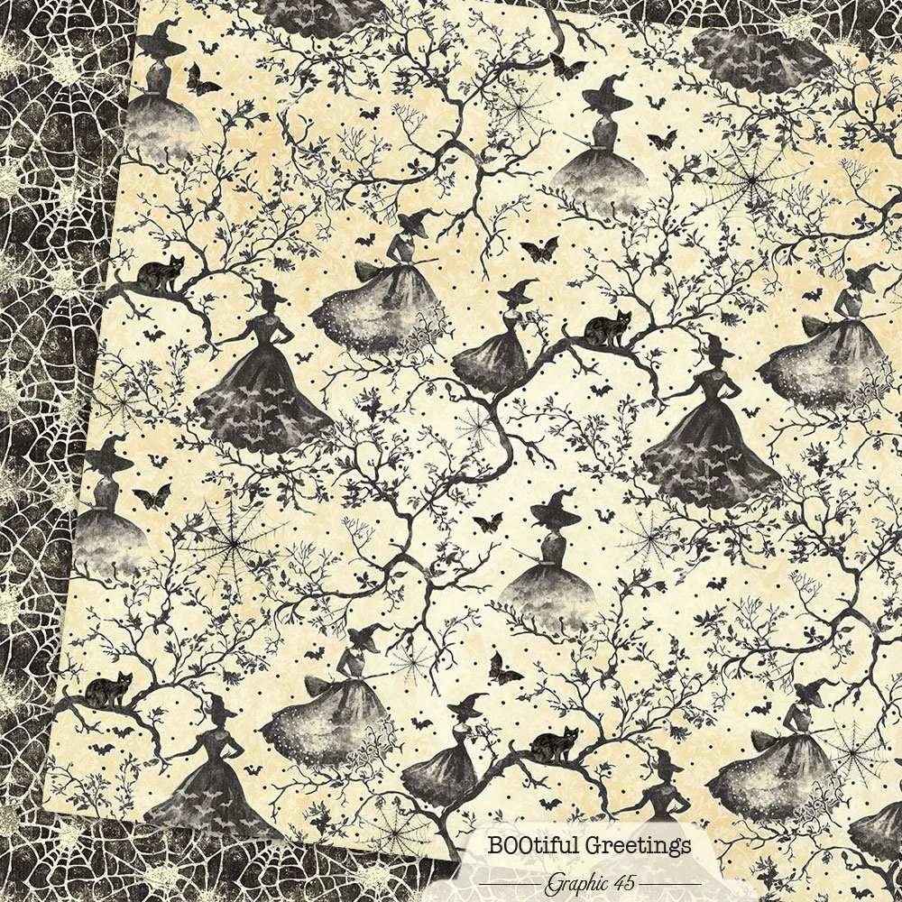 *Pre-Order* Graphic 45 Bootiful Greetings 12" x 12" Paper Witchy Spiderwebs