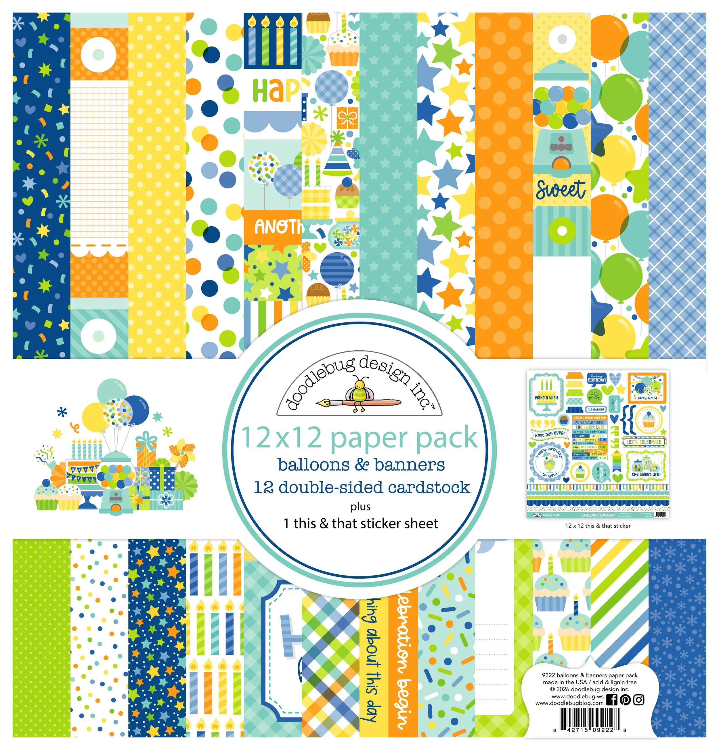 *Pre-Order* Doodlebug Balloons & Banners 12" x 12" Paper Pack
