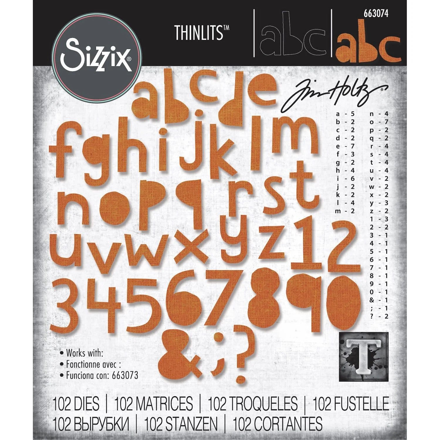Tim Holtz Sizzix Alphanumeric Cutout Lower Thinlits Dies