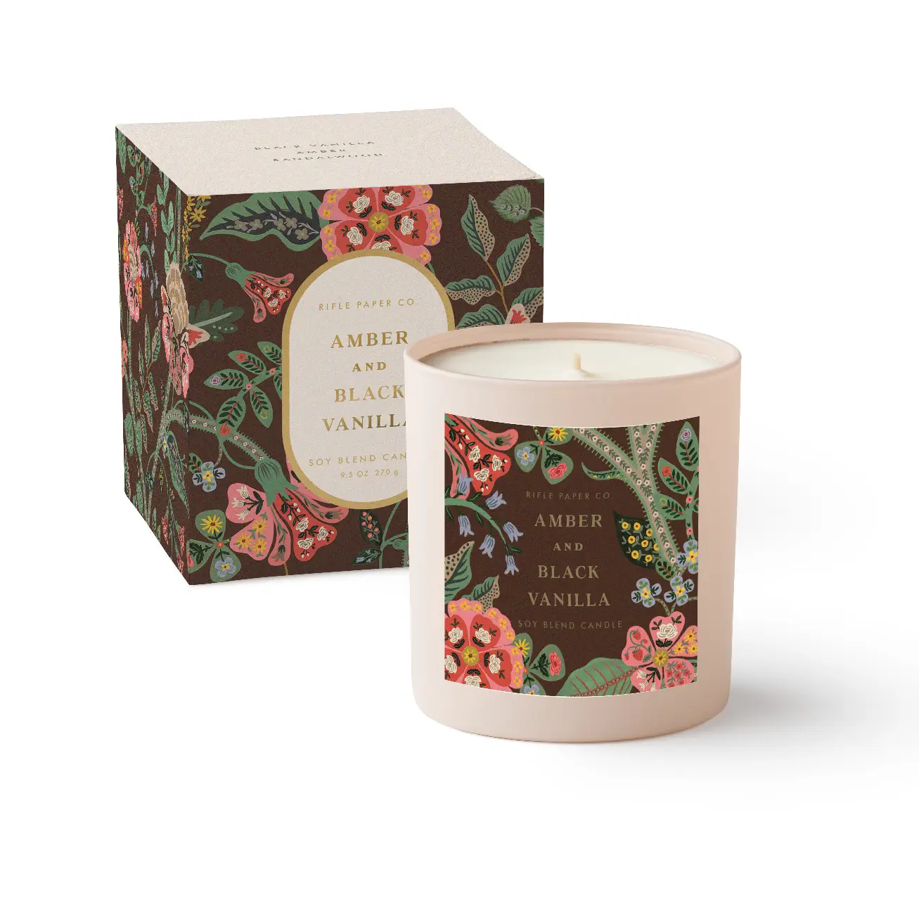 Rifle Paper Co. Gracie Amber and Black Vanilla 9 oz Glass Candle