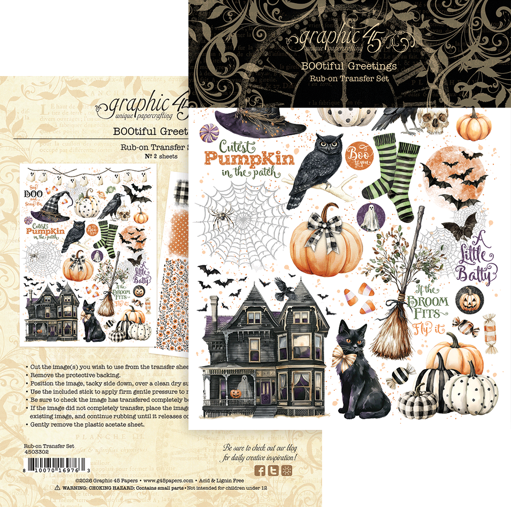 Graphic 45 Bootiful Greetings Rub On Transfers