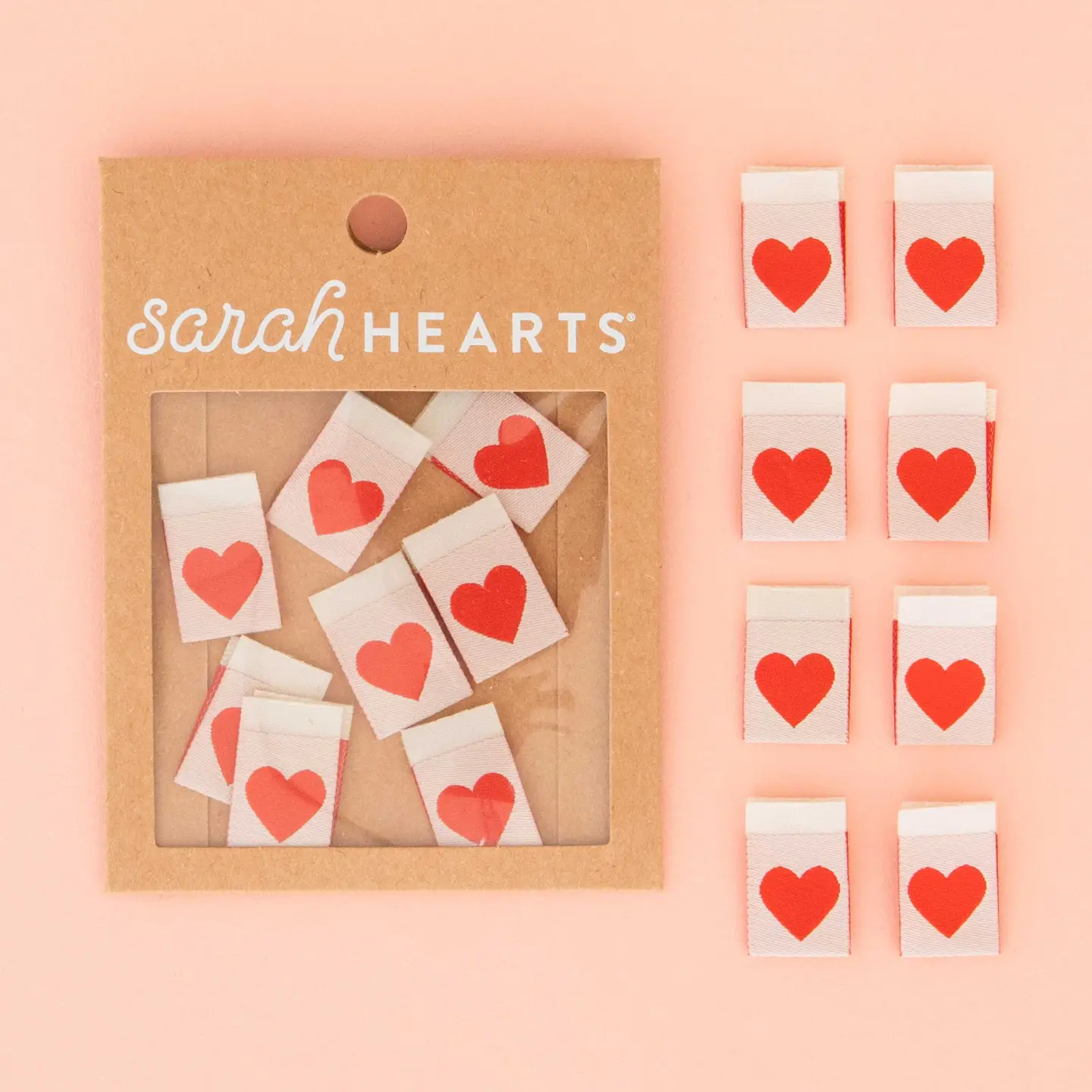 Sarah Hearts Red Heart Sewing Woven Quilt and Garment Labels
