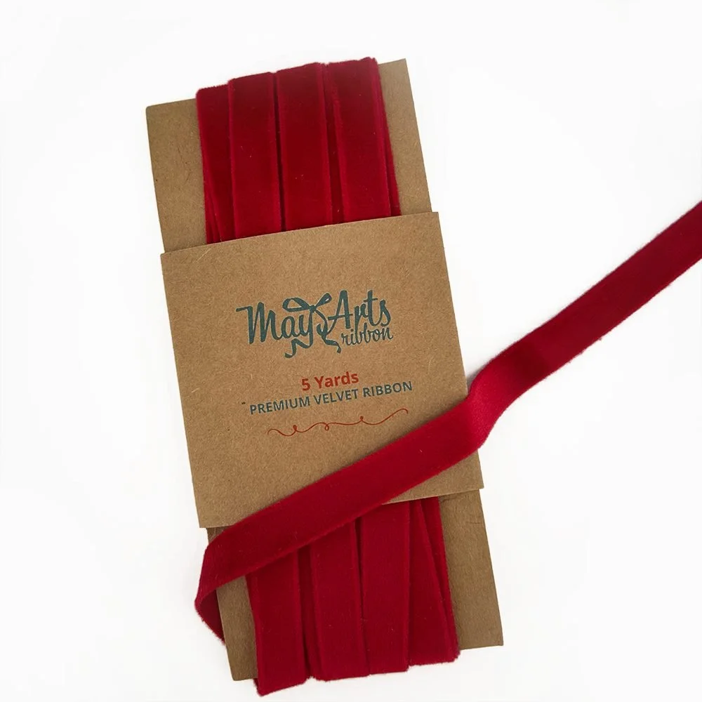 May Arts 3/8 Inch Torn Velvet Ribbon Red