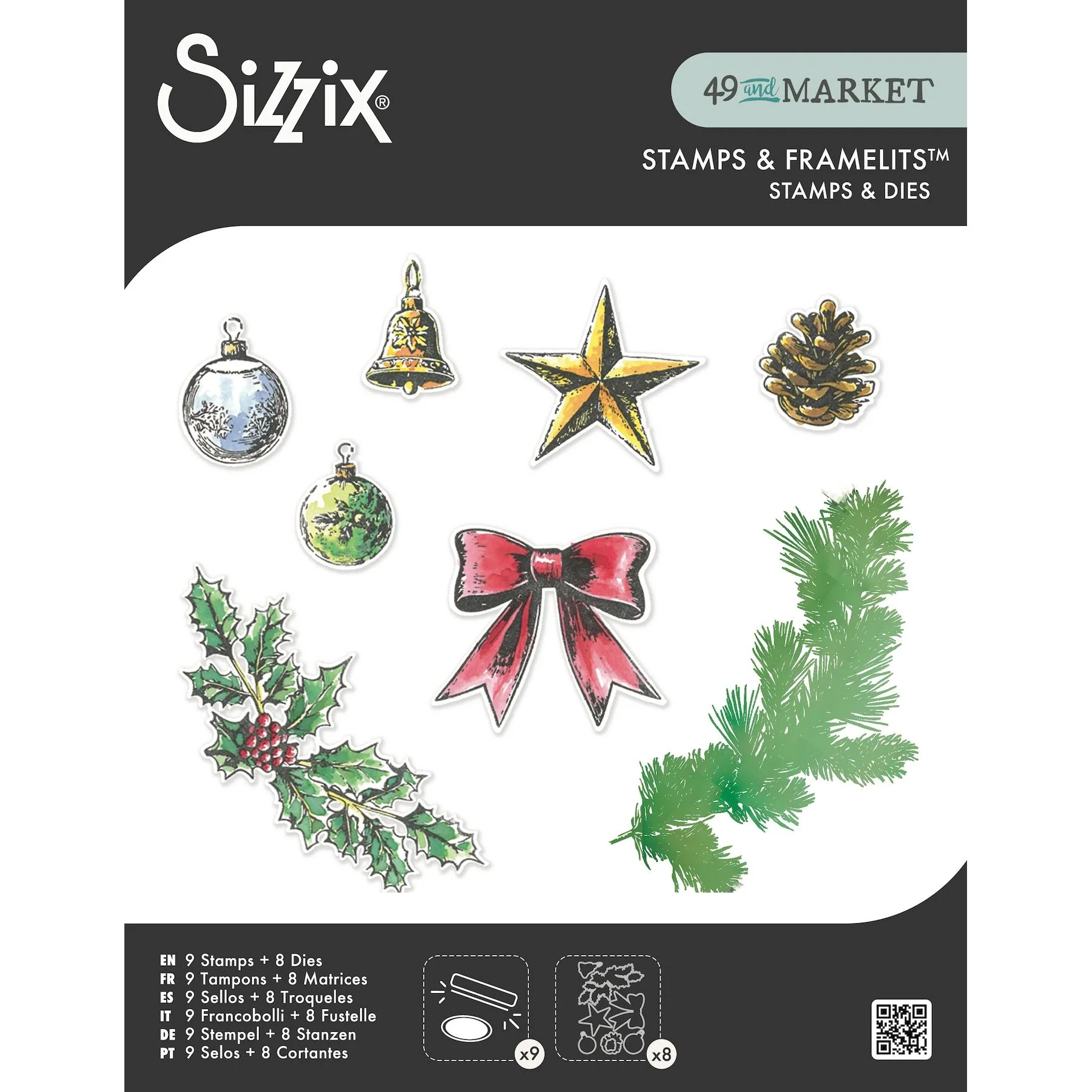 Sizzix and 49 and Market Build a Wreath Clear Stamps and Framelits Dies