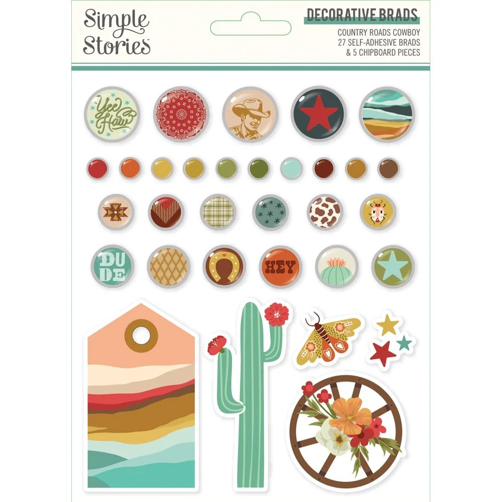 *Pre-Order* Simple Stories Country Roads Cowboy Decorative Brads