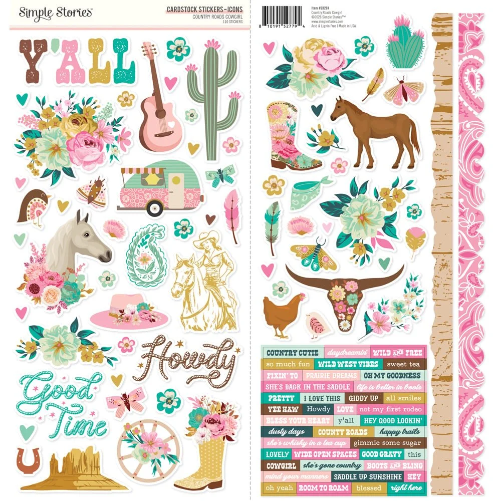 *Pre-Order* Simple Stories Country Roads Cowgirl Icons Cardstock Stickers