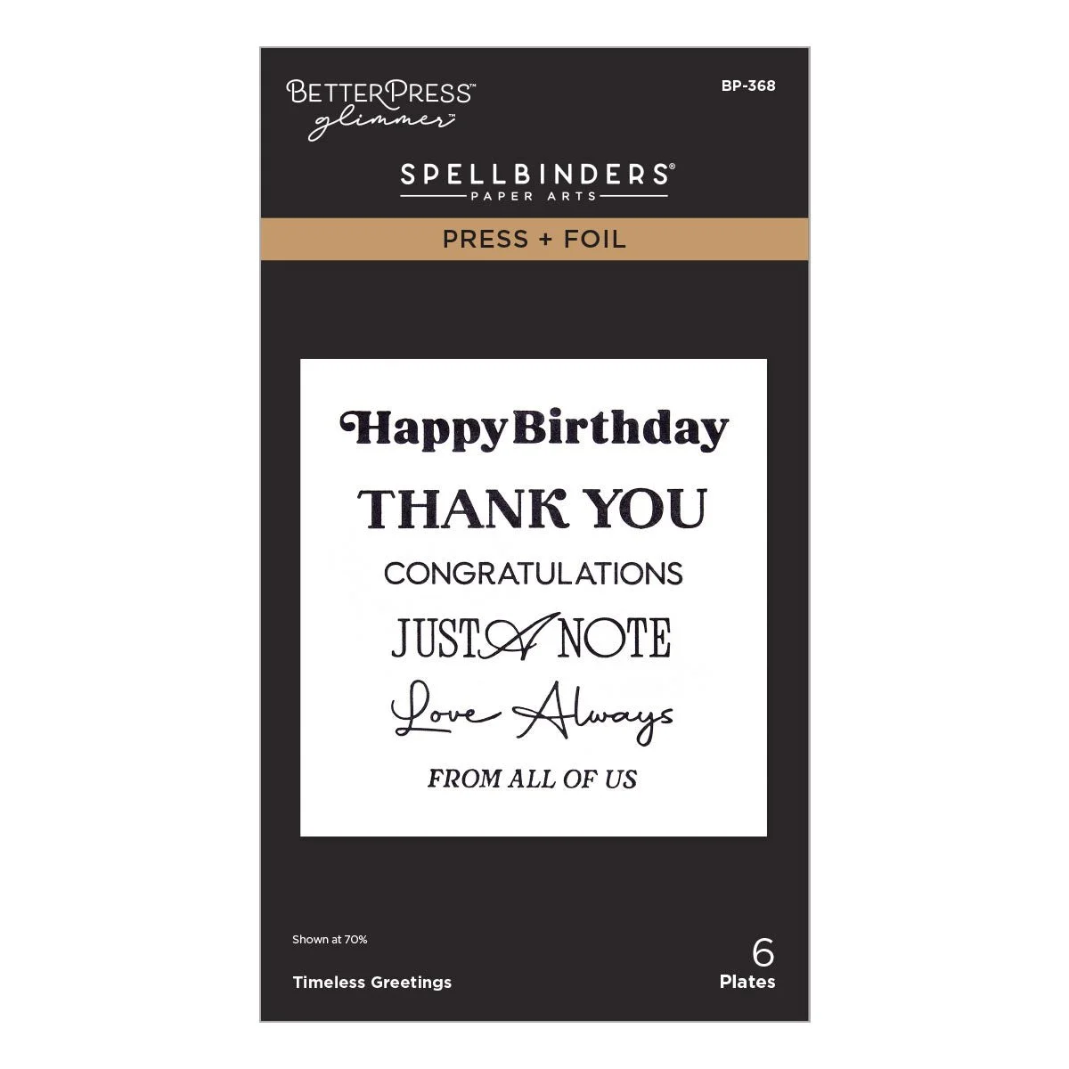 Spellbinders Betterpress Glimmer Timeless Greetings Press + Foil Plates