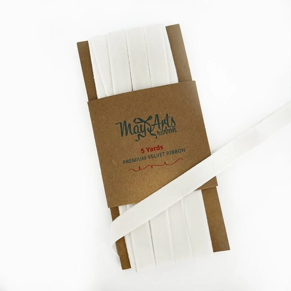 May Arts 3/8 Inch Torn Velvet Ribbon White