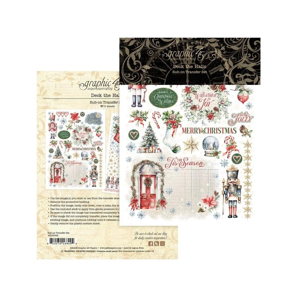 Graphic 45 Deck The Halls Rub On Transfers
