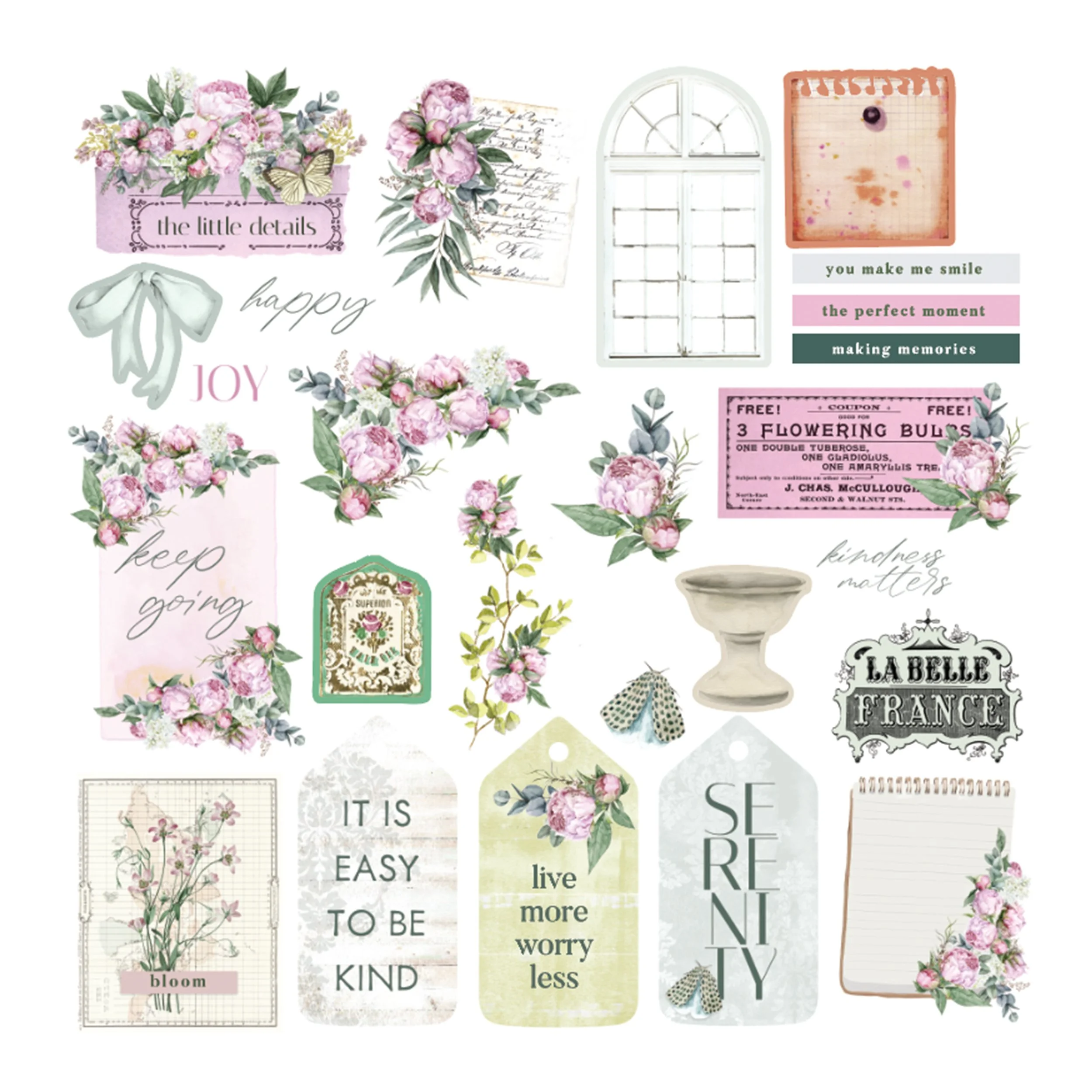 Prima Serene Petals Ephemera Garden Tags