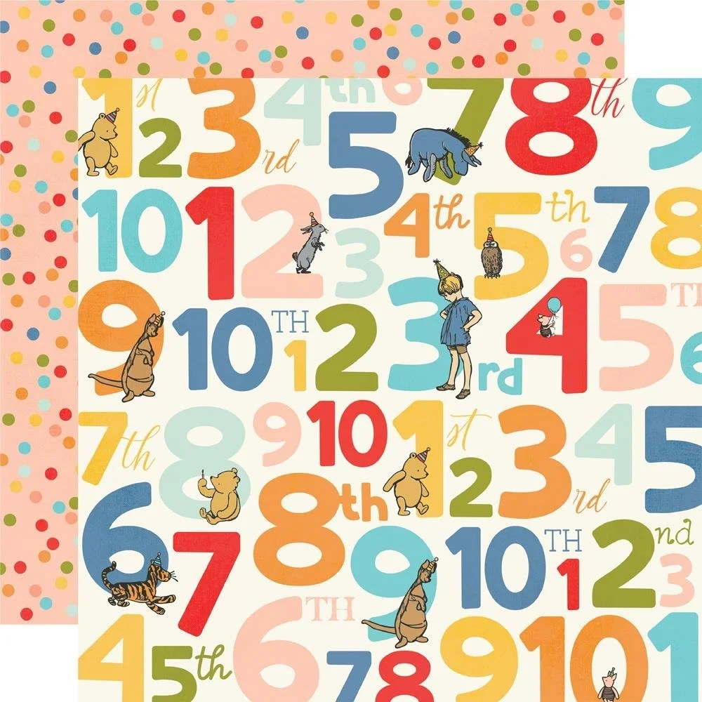 Simple Stories Say Cheese Classic Pooh Birthday 12" x 12" Paper One Year Older