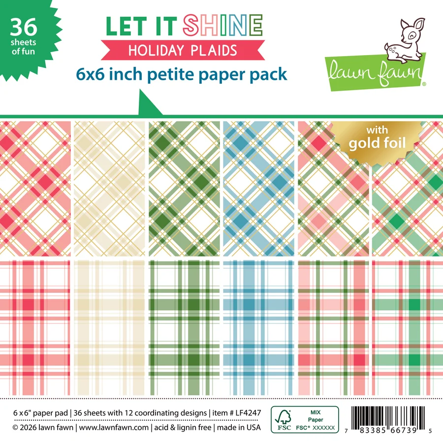 Lawn Fawn let it shine holiday plaids petite paper pack