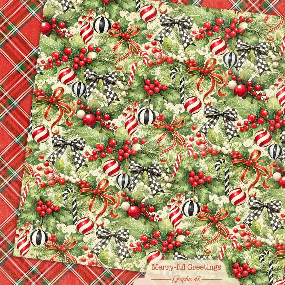*Pre-Order* Graphic 45 Merry-ful Greetings 12" x 12" Paper Holly & Bows