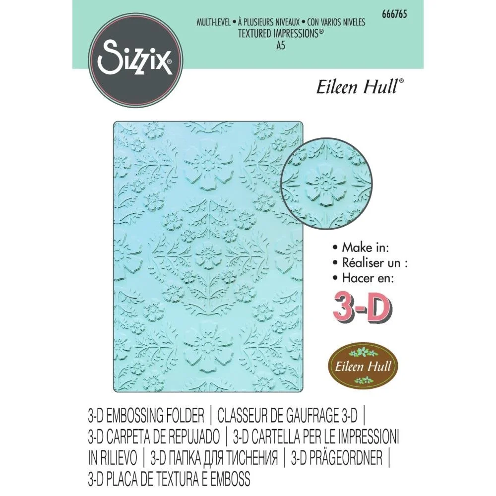 Sizzix Textured Impressions Embossing Folder By Eileen Hull Floral Damask