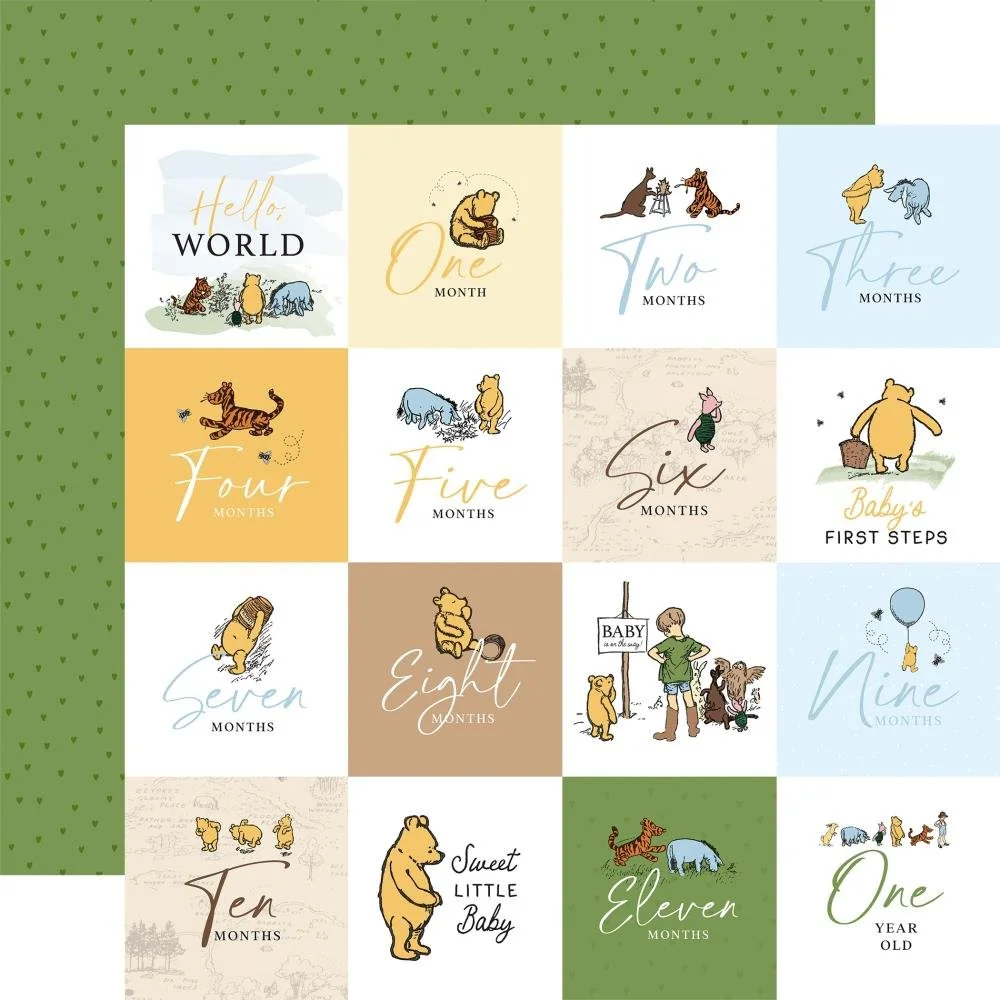 Echo Park Winnie the Pooh Baby 12" x 12" Paper 2" x 2" Journaling Cards