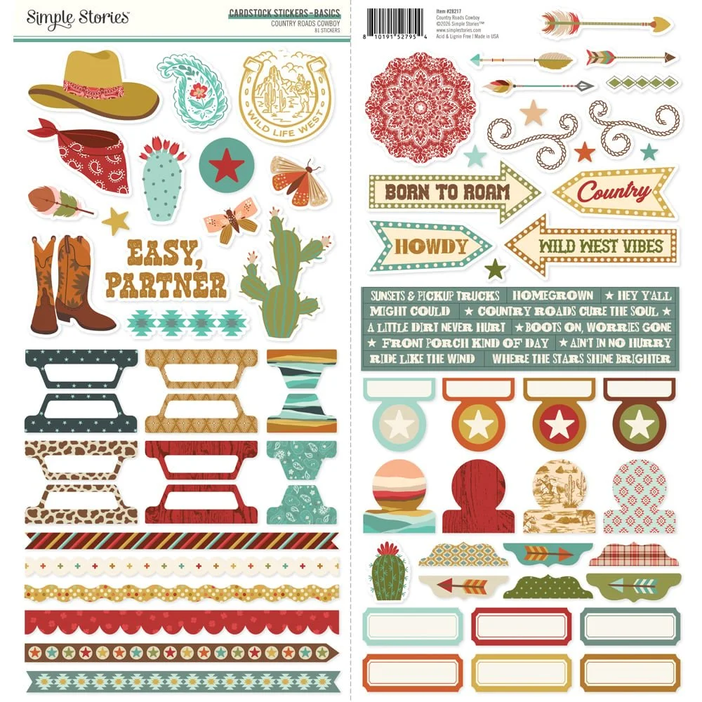 *Pre-Order* Simple Stories Country Roads Cowboy Basics Stickers