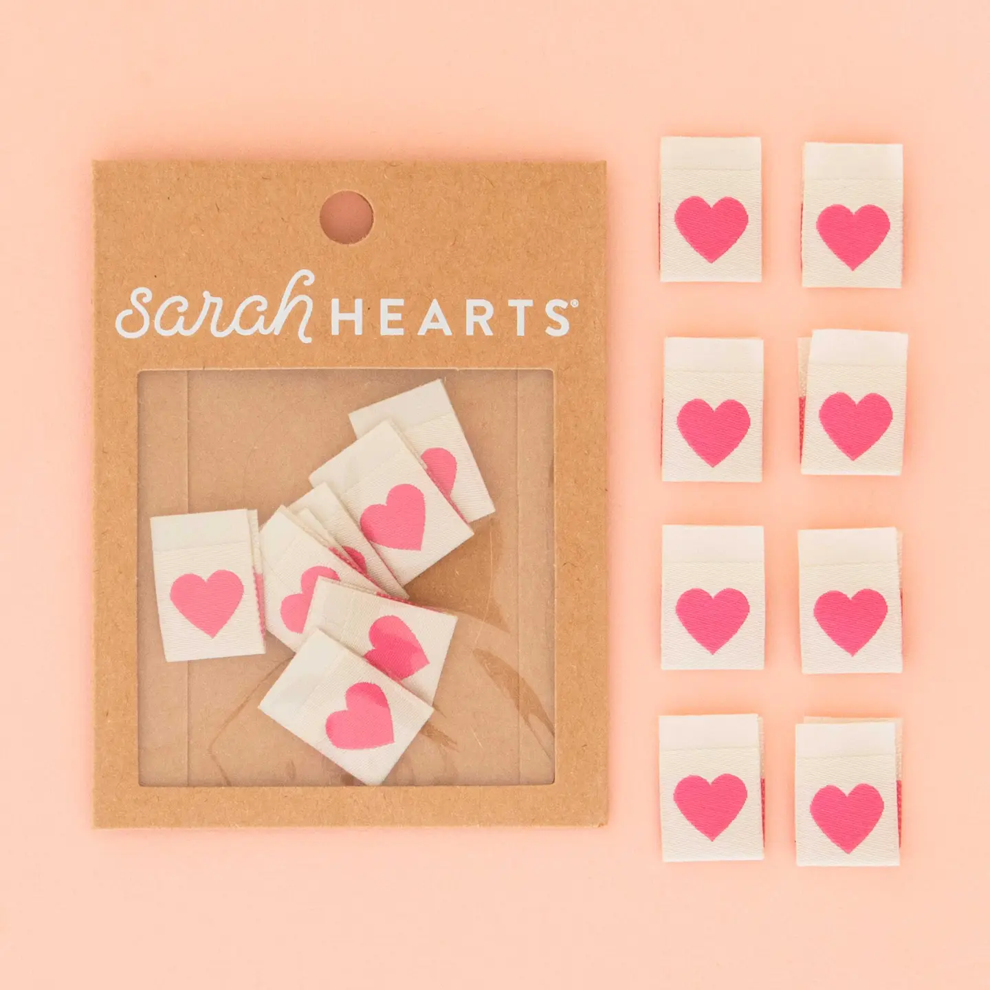 Sarah Hearts Pink Heart Woven Labels Sewing Clothing Gift Tags