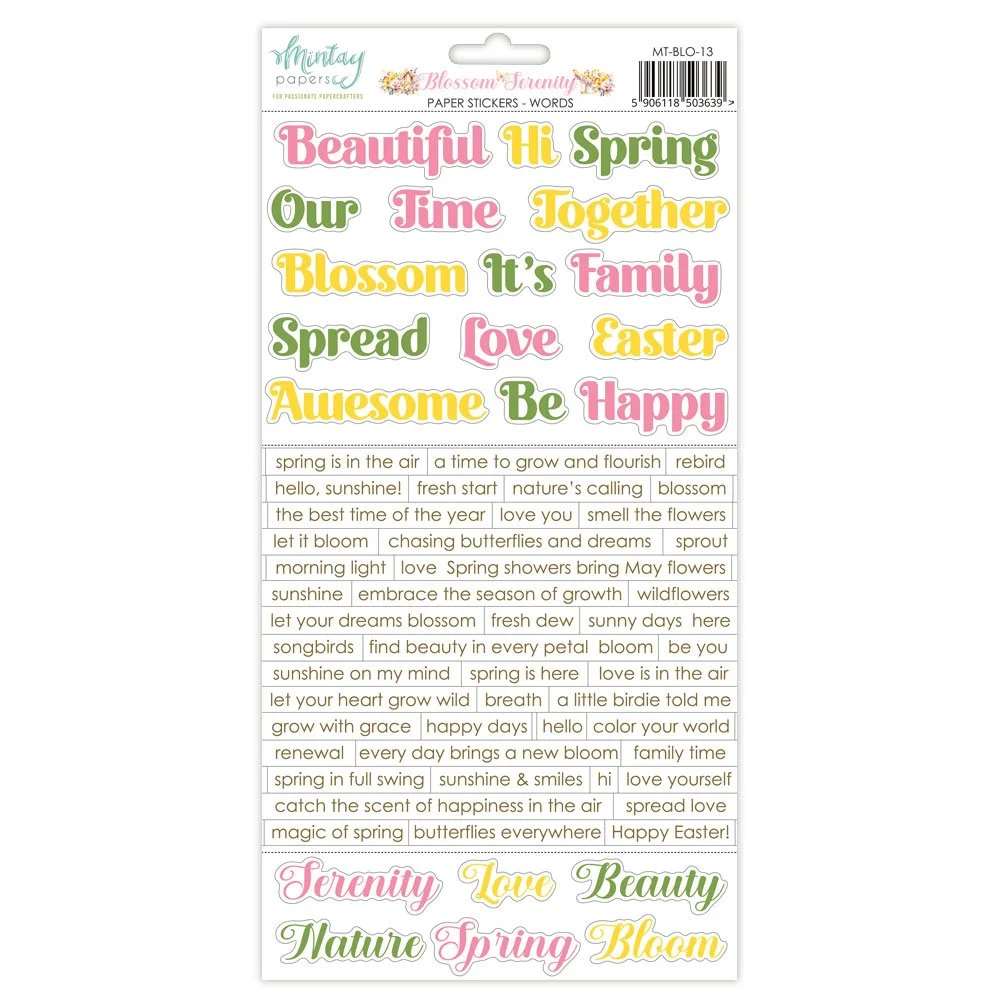 Mintay Blossom Serenity 6" x 12" Word Stickers