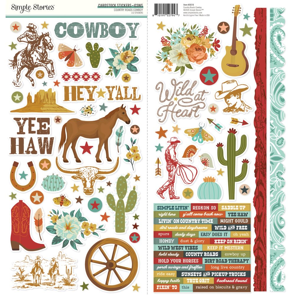 *Pre-Order* Simple Stories Country Roads Cowboy Icons Stickers