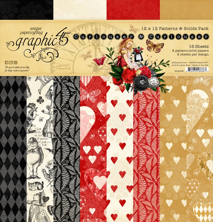 Graphic 45 Curiouser & Curiouser 12" x 12" Patterns & Solids Pack