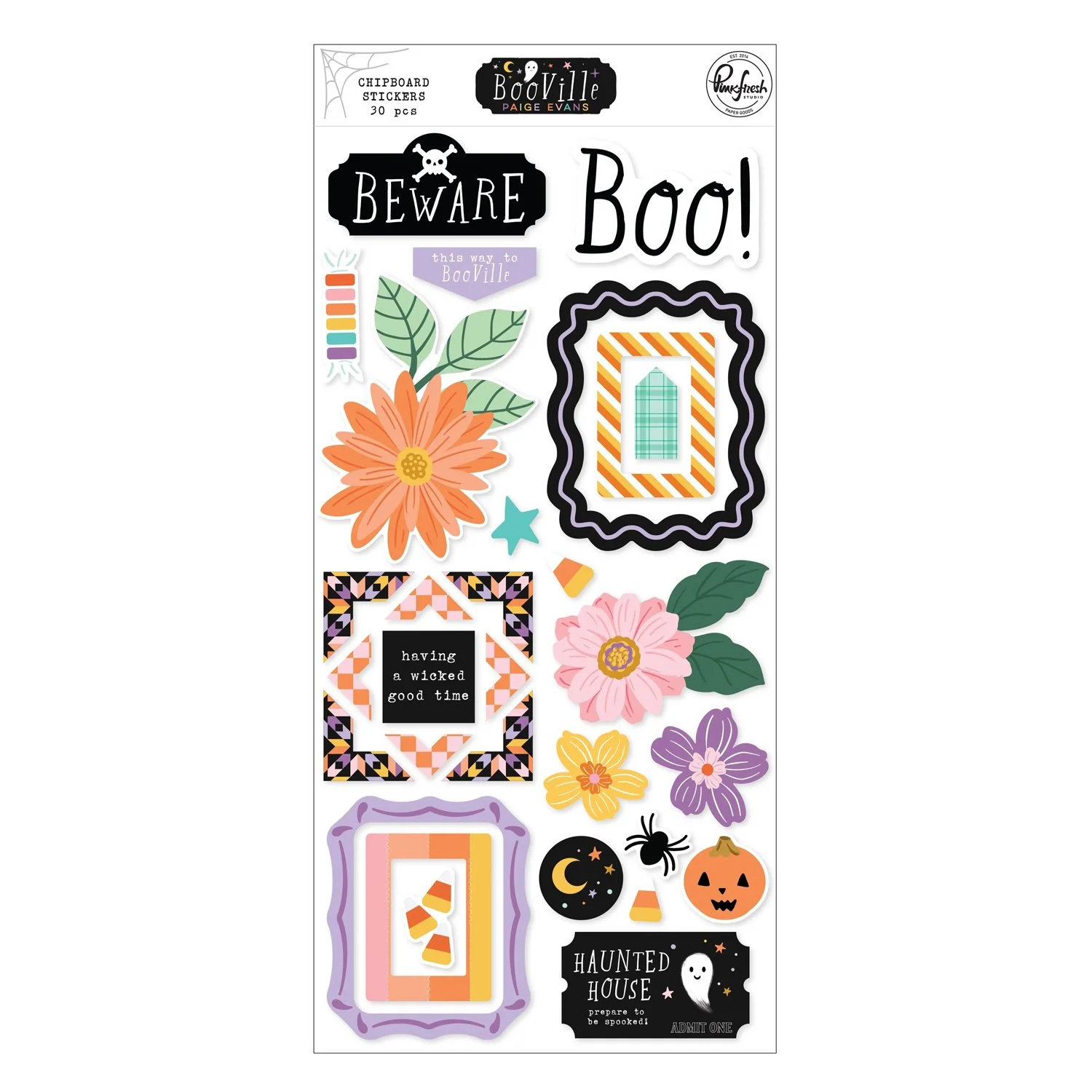 Pinkfresh Studio Paige Evans Booville Chipboard Stickers