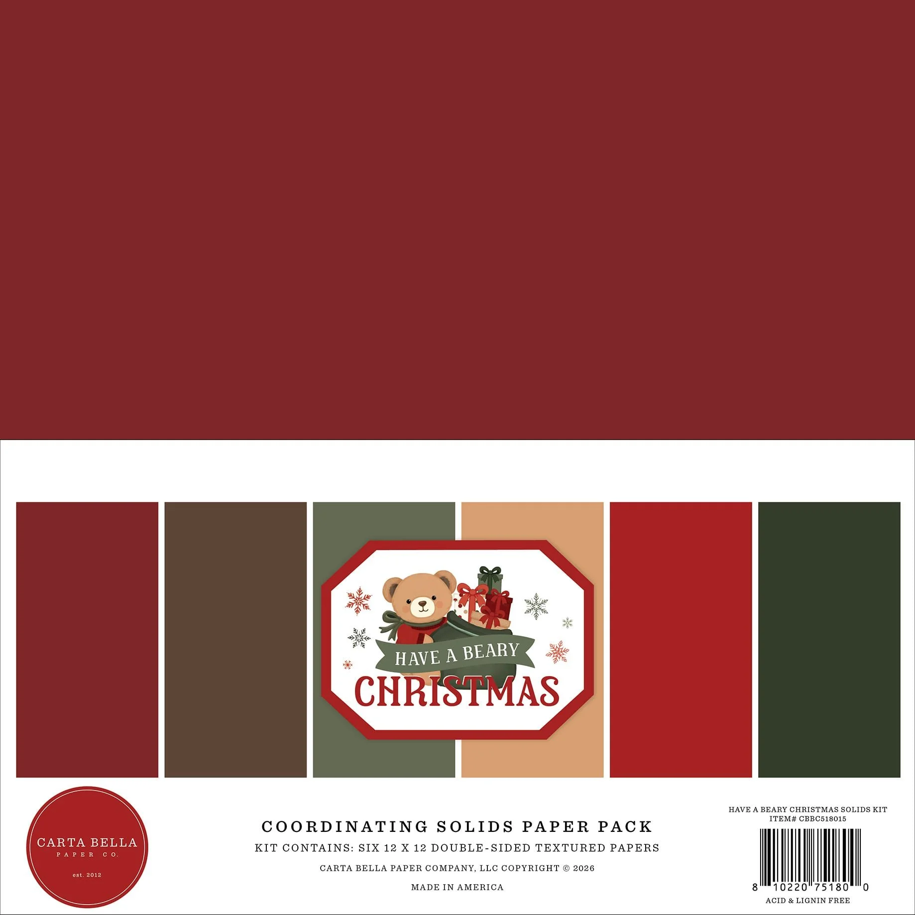 *Pre-Order* Carta Bella Have A Beary Christmas 12" x 12" Solids Kit
