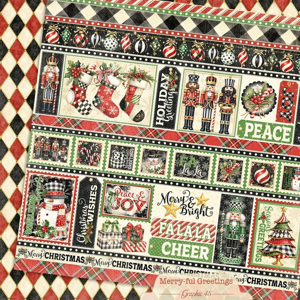 *Pre-Order* Graphic 45 Merry-ful Greetings 12" x 12" Paper Borders Paper