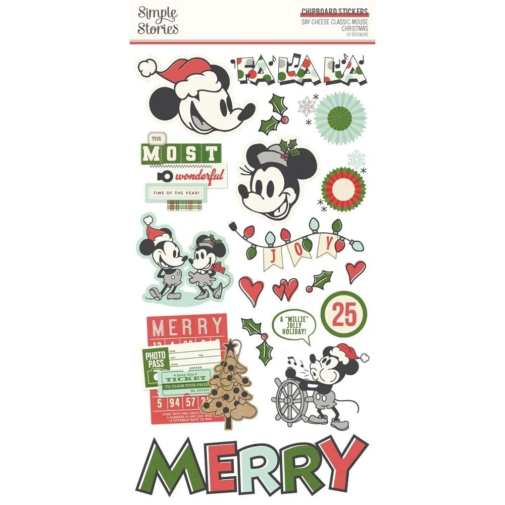 Simple Stories Say Cheese Classic Mouse Christmas Chipboard Stickers