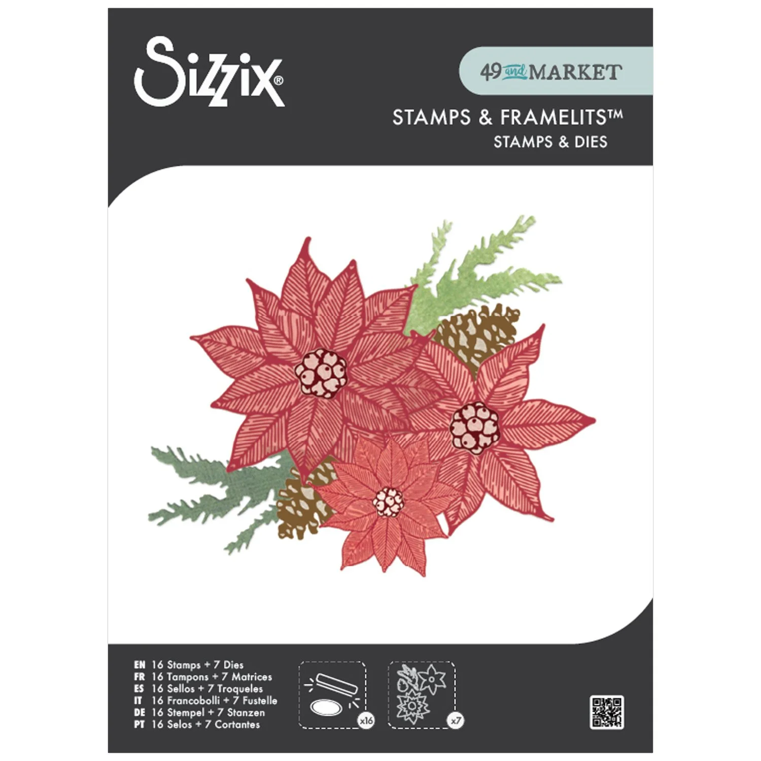 Sizzix Framelits Die & Stamp Set By 49 And Market Poinsettia Trio