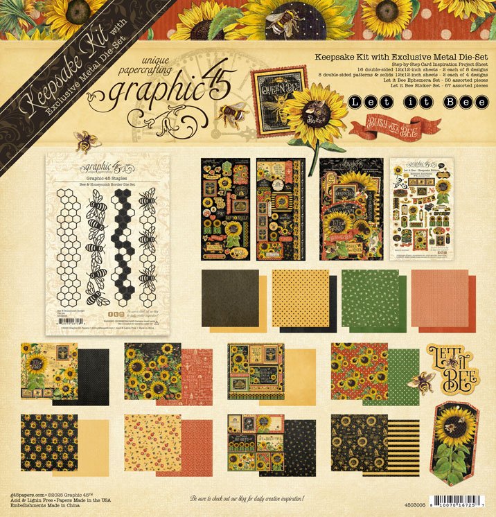 Graphic 45 Let It Bee Collection Keepsake Edition Kit With Exclusive Metal Die-Set