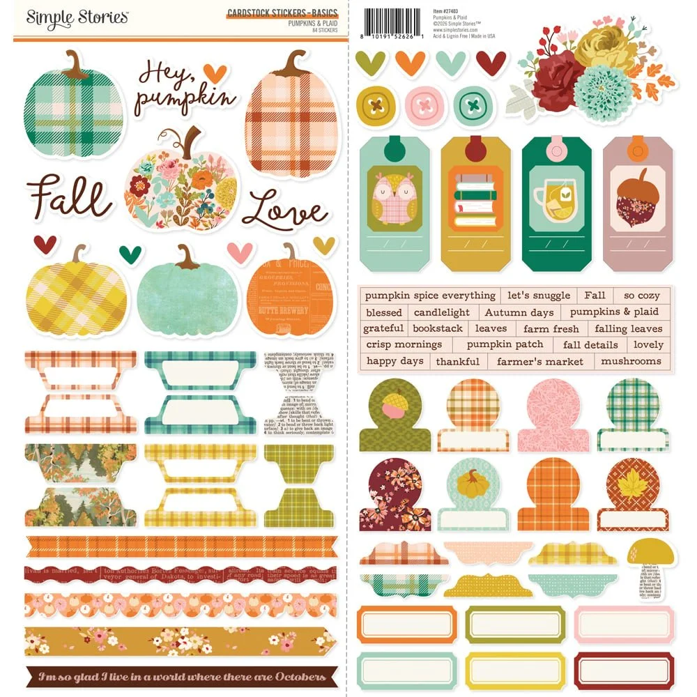 *Pre-Order* Simple Stories Pumpkins & Plaid Basics Cardstock Stickers