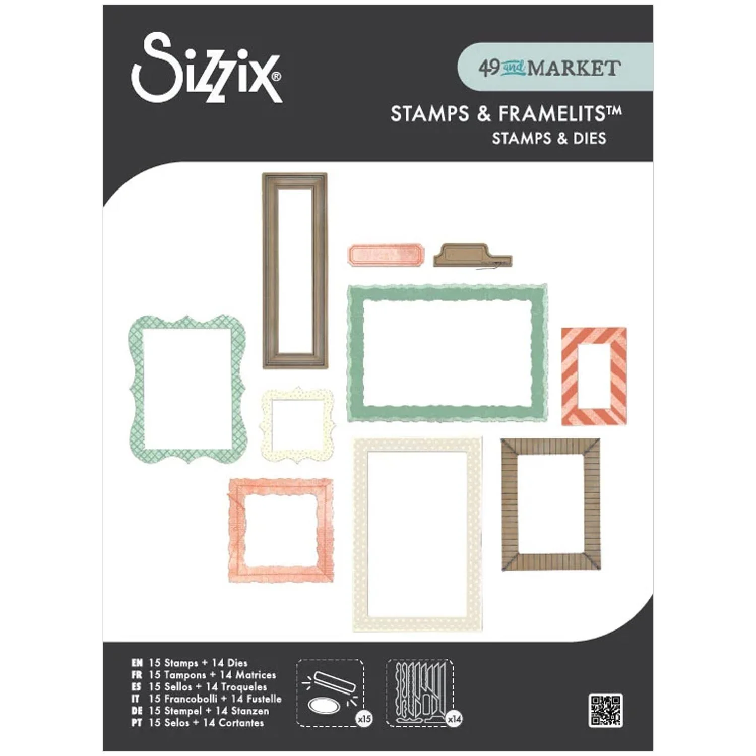 Sizzix 49 & Market Collection Framelits Dies with Clear Stamps Build-A-Frame