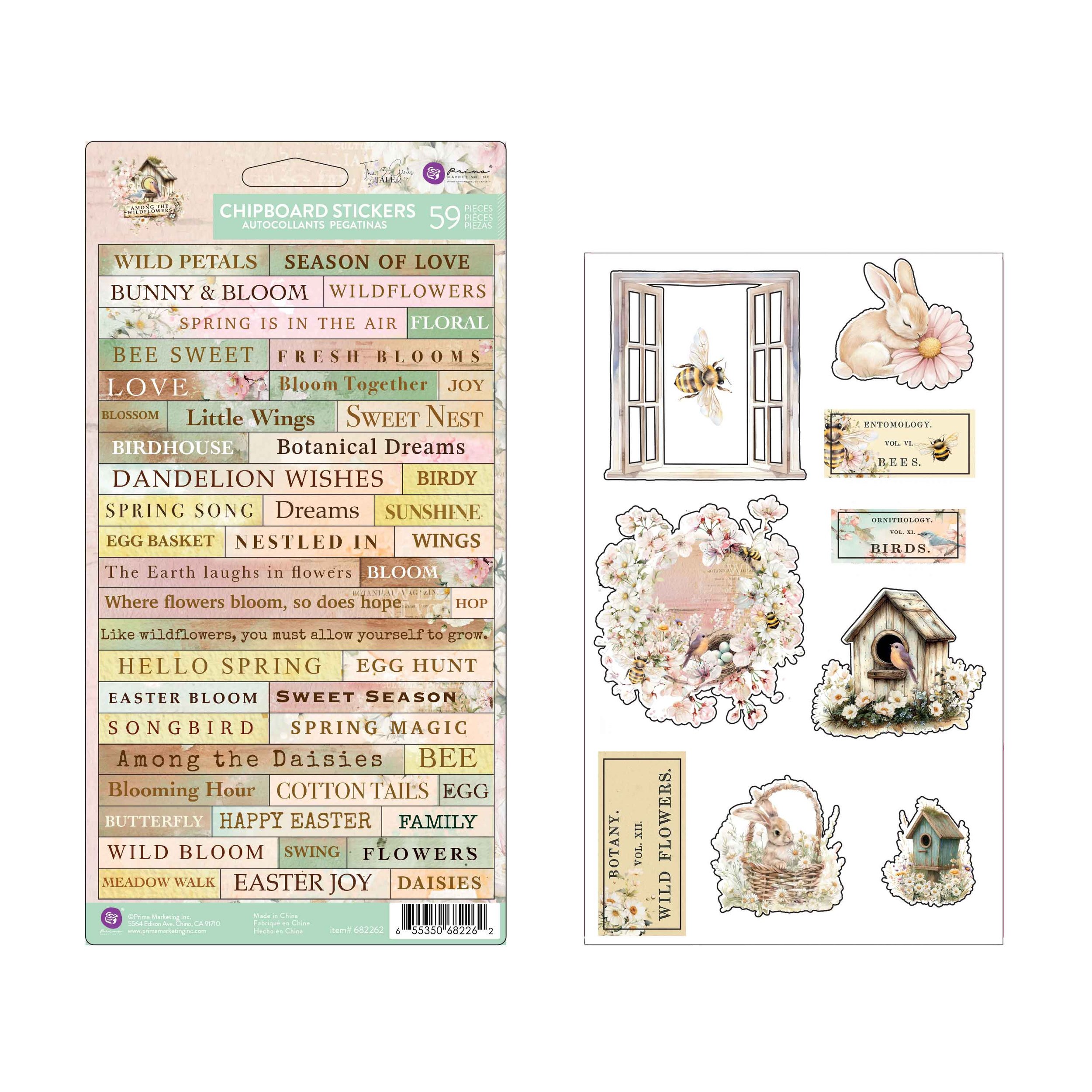 Prima Among the Wildflowers Collection Chipboard Stickers