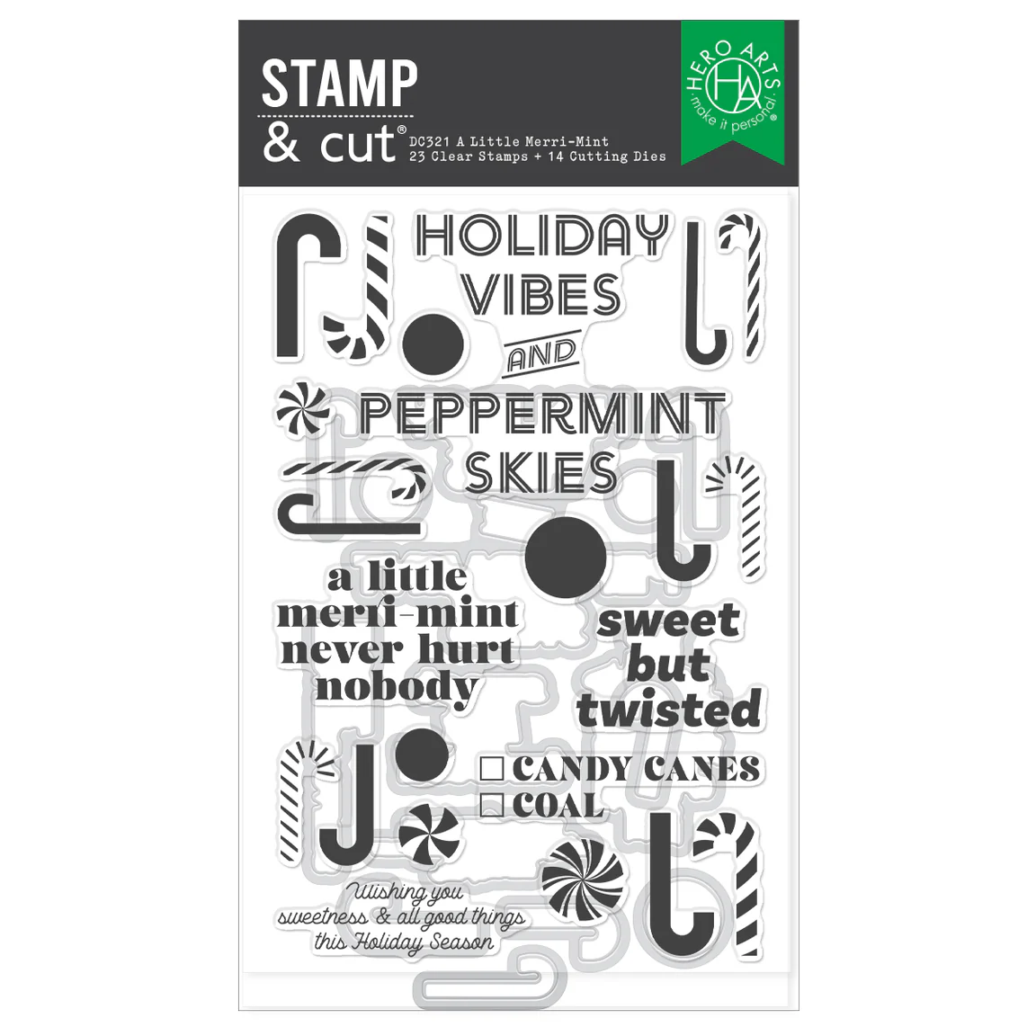 Hero Arts A Little Merri-Mint Stamp & Cut Set
