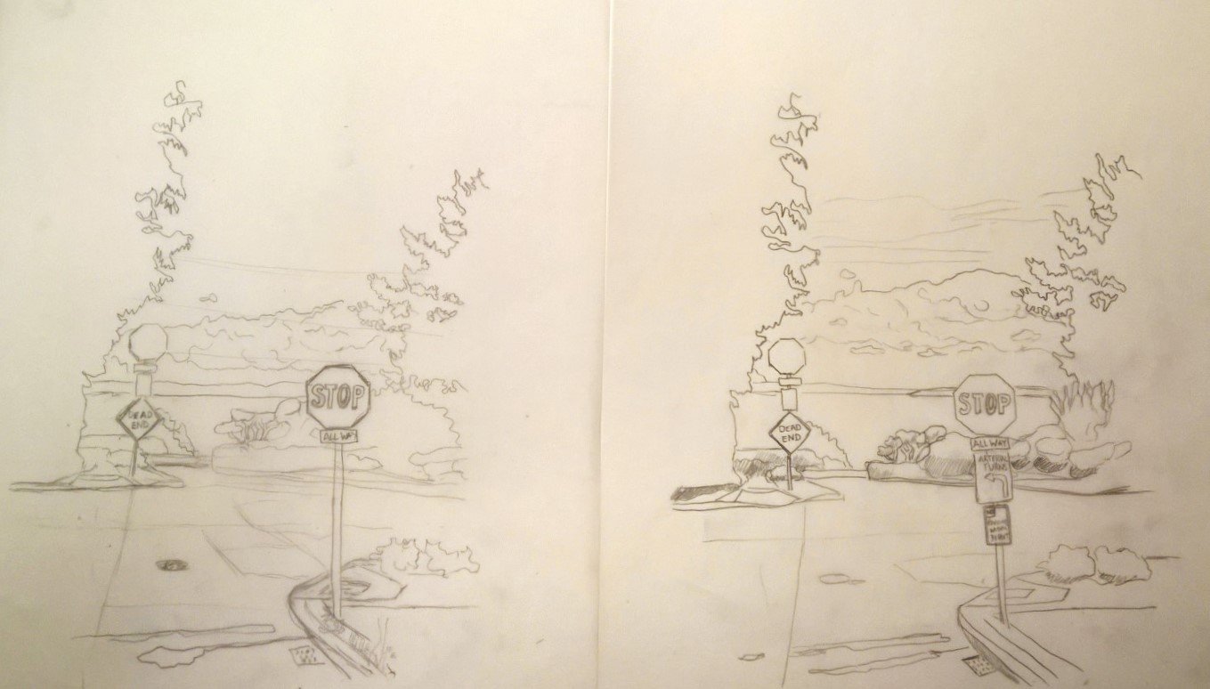 Figure 4: First sketch on the right, updated with detail on the left.