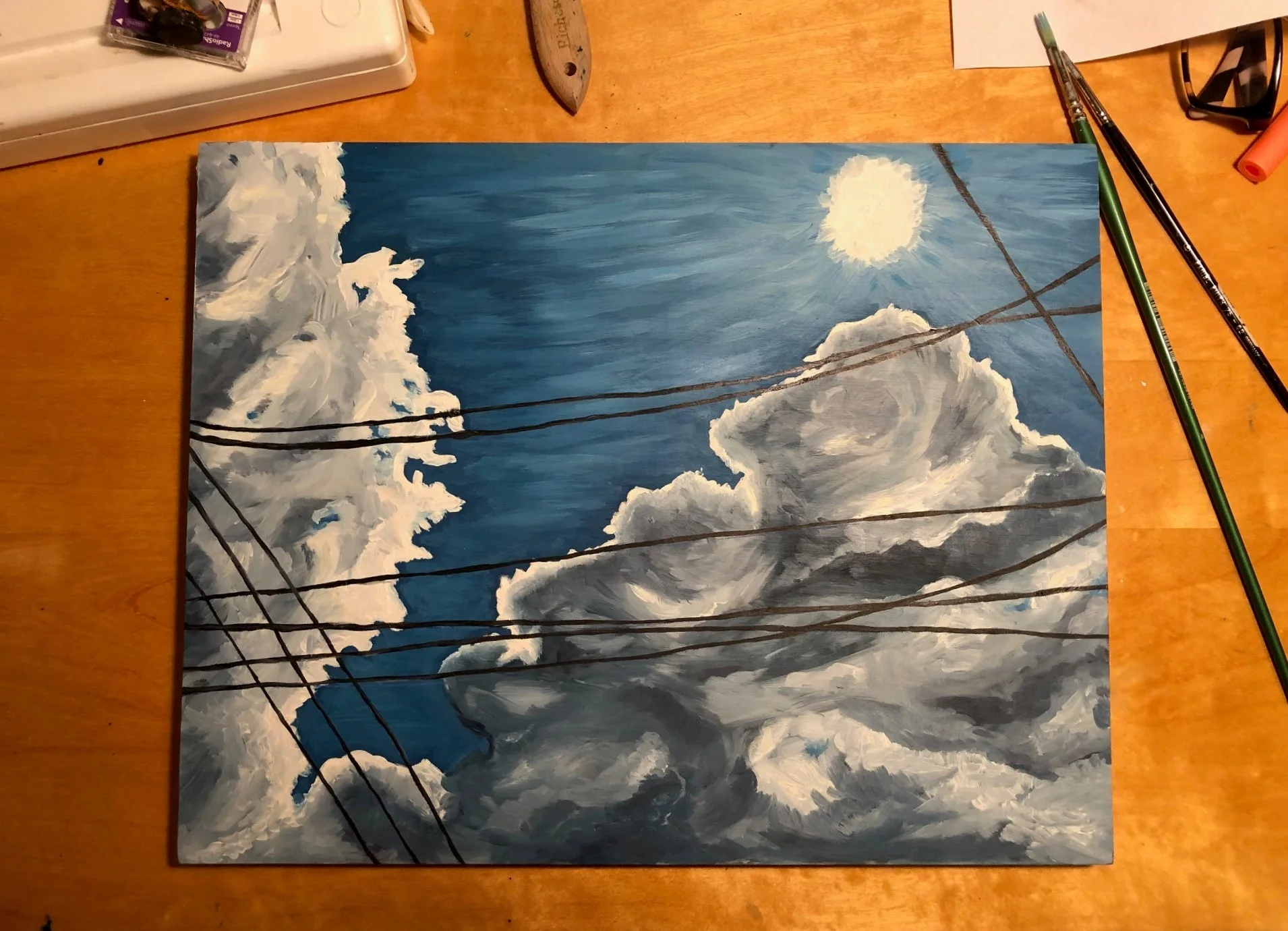 Finished painting. I always find it funny what kid artifacts are on my desk that I don’t even notice until I take a picture. Apparently, there was a nerf battle near by.
