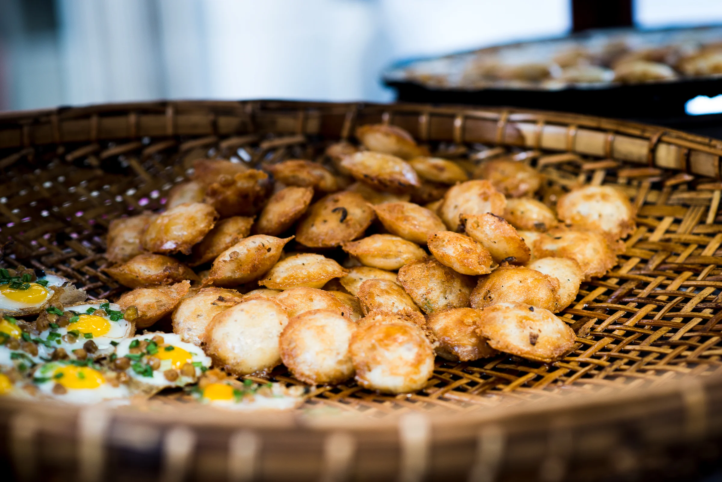 Not sure what these are, but they are fried and maybe come with a tiny egg! They smelled good. Yangon, Myanmar