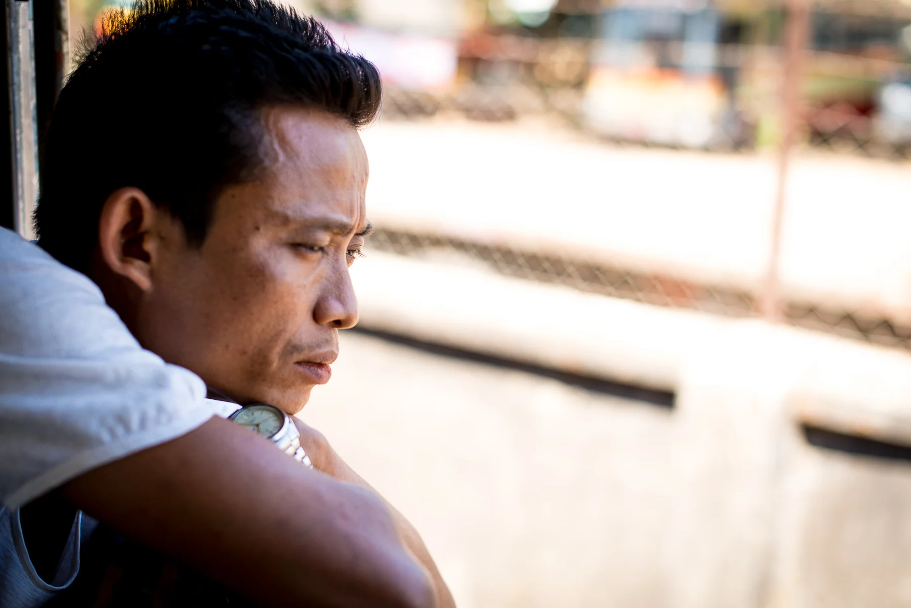 Local guy on the circle train.  Yangon, Myanmar