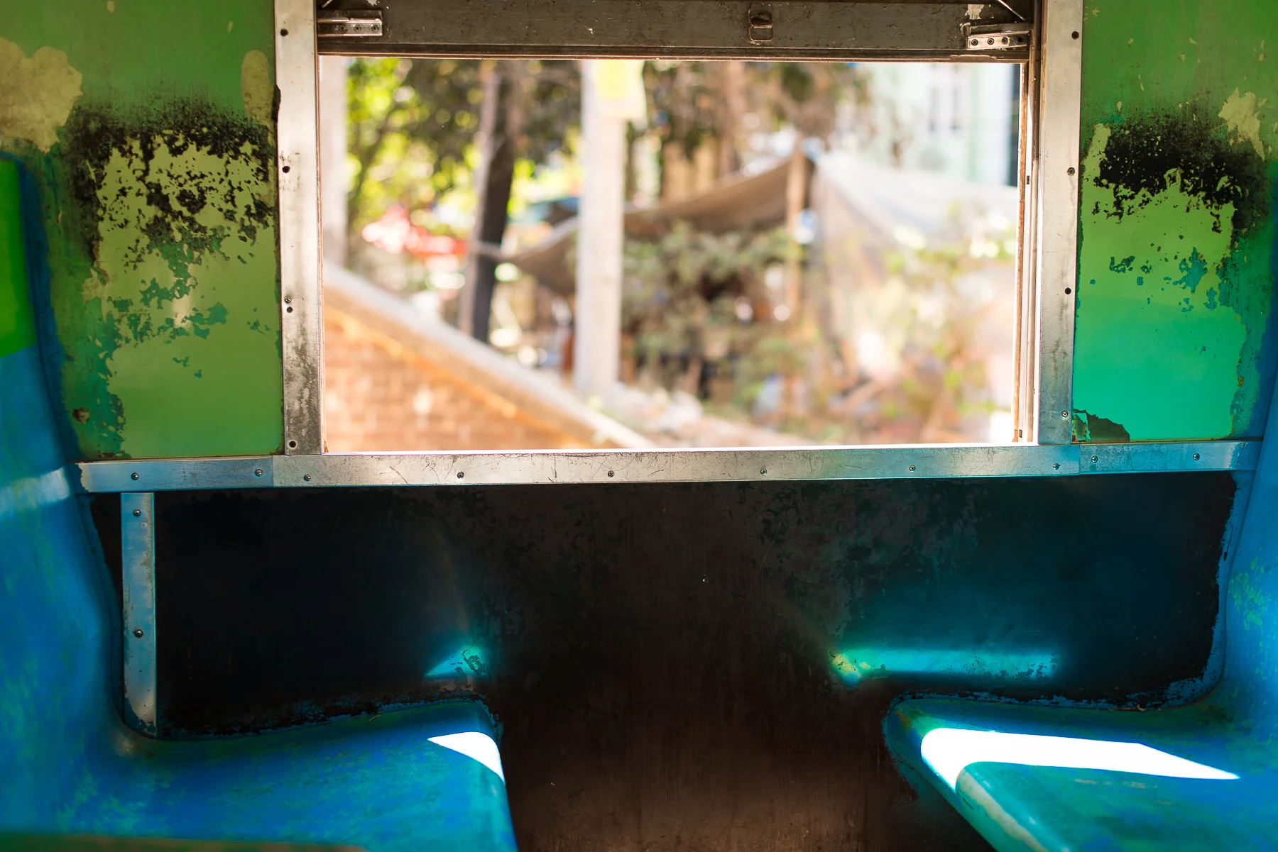 Circle train seats. Yangon, Myanmar