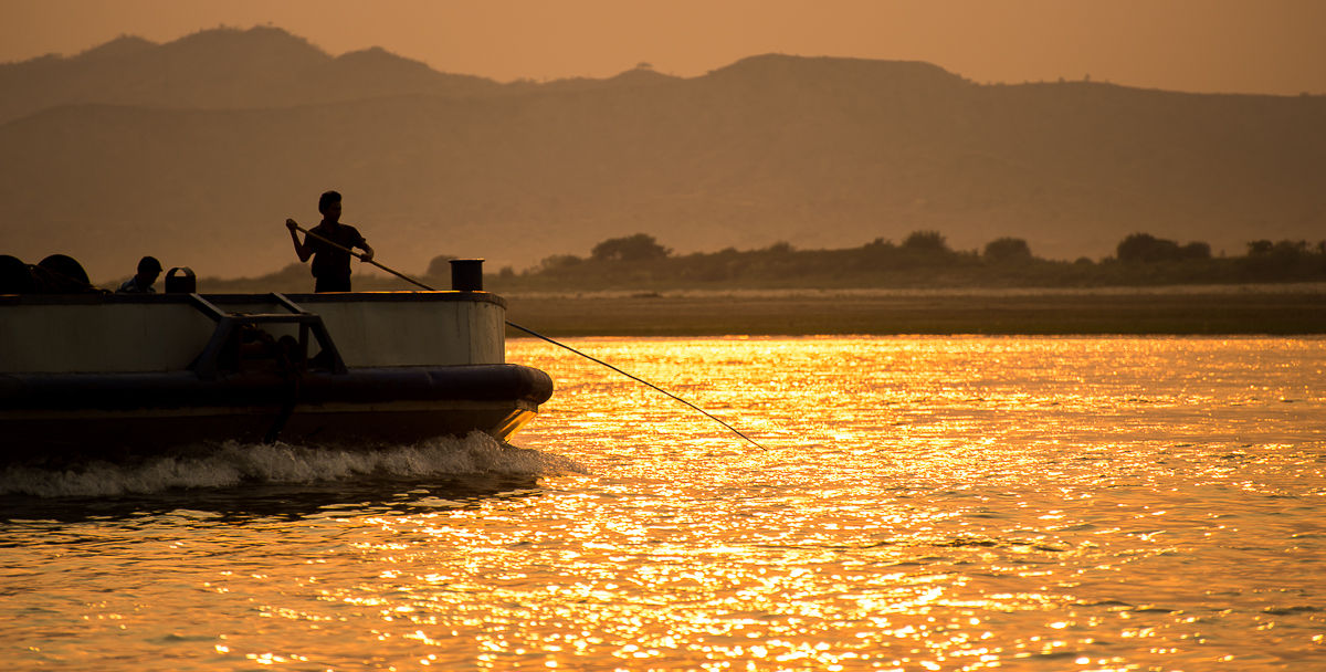 Ayeyarwaddy River at sunset. Bagan, Myanmar