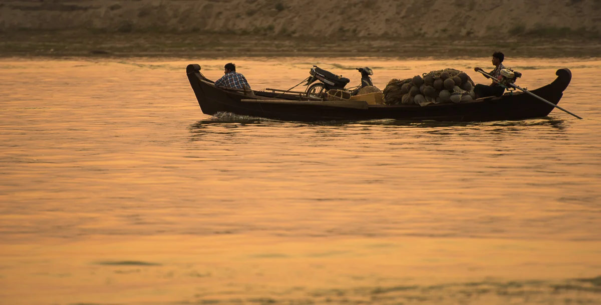 Ayeyarwaddy River at sunset. Bagan, Myanmar