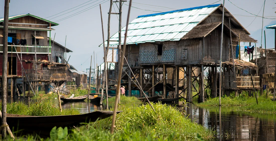Typical houses on the lake in a small village. Inle Lake, Myanmar
