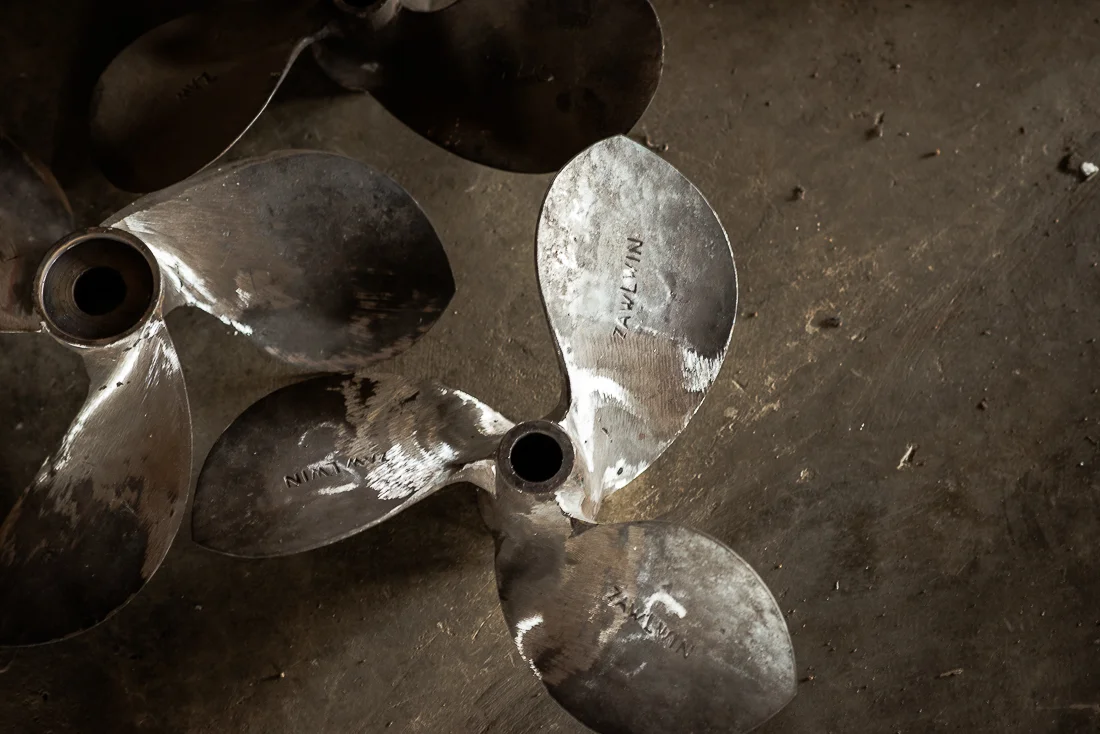 Boat propellers made at the blacksmith shop. Inle Lake, Myanmar