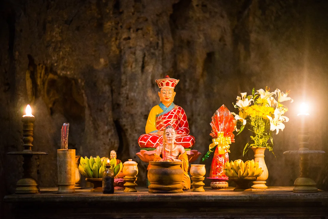 Altar in one of the caves on Marble Mountain. Hoi An, Vietnam